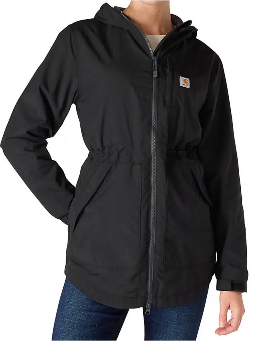 Carhartt Rockford Coat Black Rain Jacket 2XL Lightweight Hooded Nylon